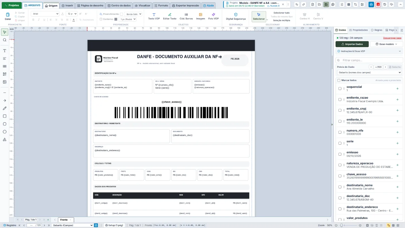 Modelo DANFE NF-e A4 no editor do PrintEasy